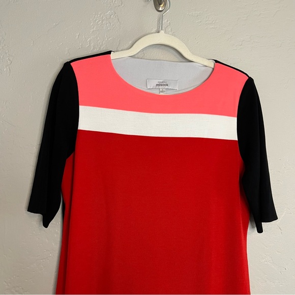 Exclusively Misook Red/Black Colorblock Stretch Pencil Dress Size Large - Picture 3 of 8